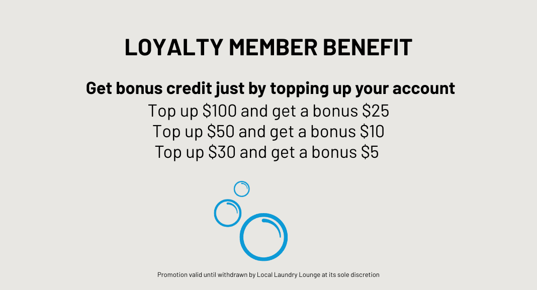 Bonus loyalty credit when topping up a laundry account